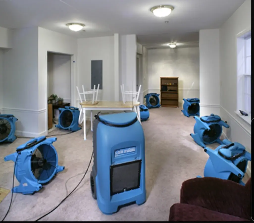 Air movers and dehumidifier setup for Water Damage Restoration in Sauk Village